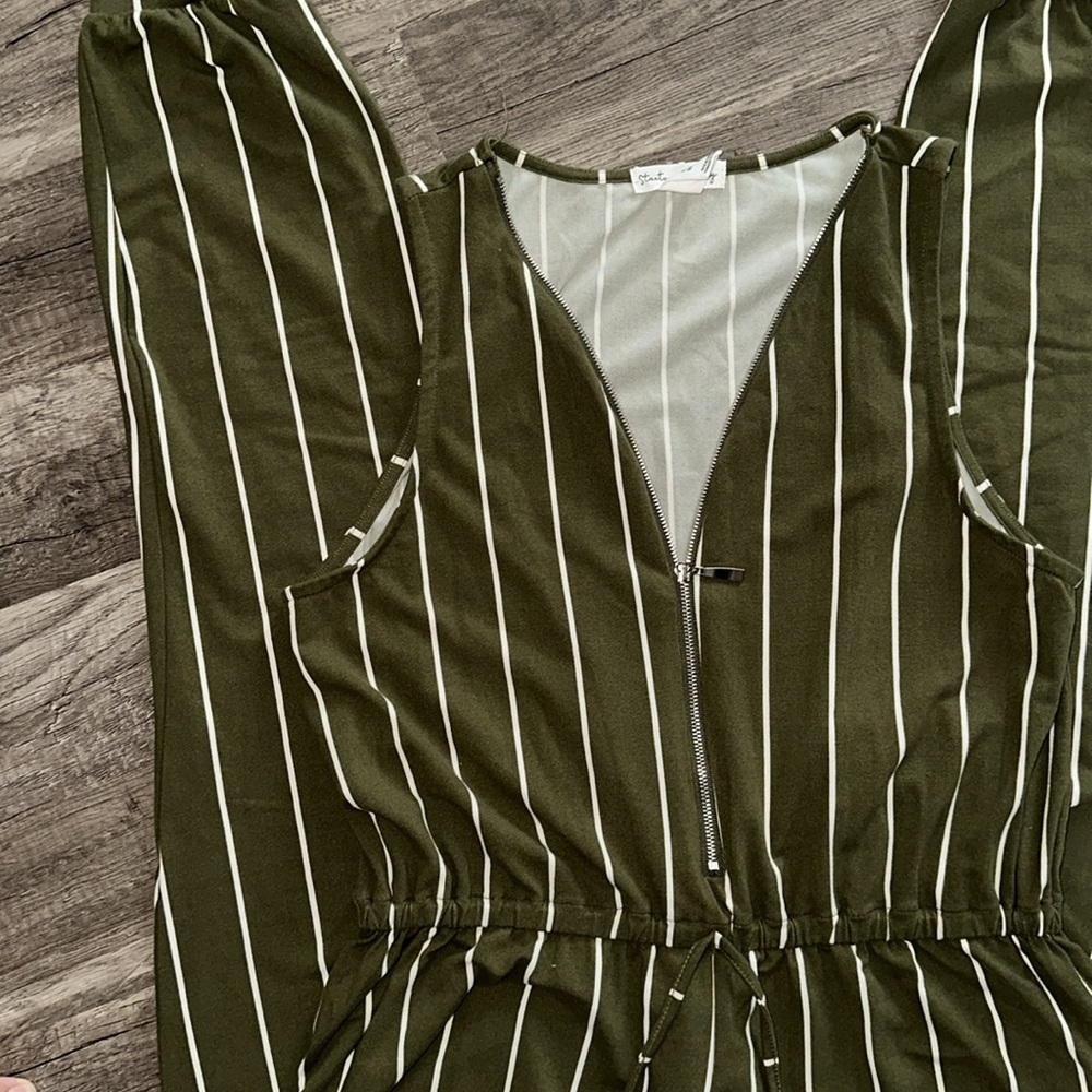 Streetwear Society Olive Green Striped Romper